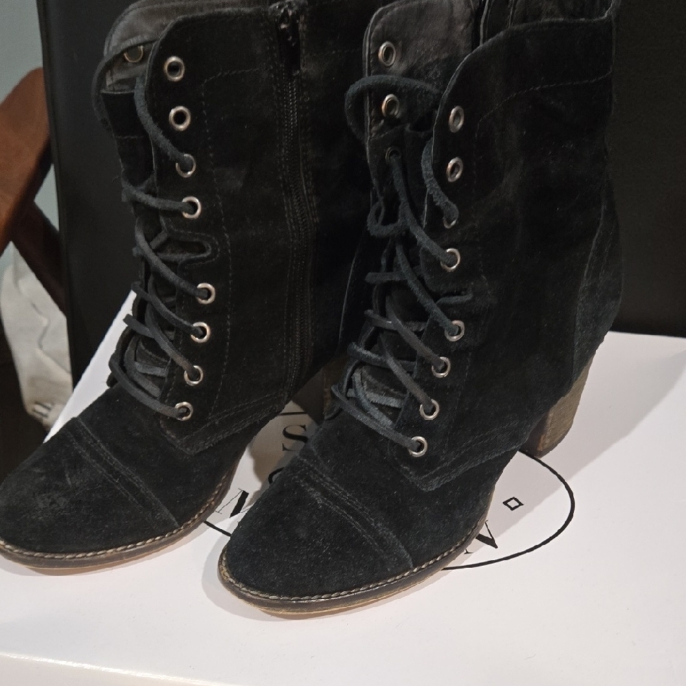 Black Suede Lace-Up Ankle Boots